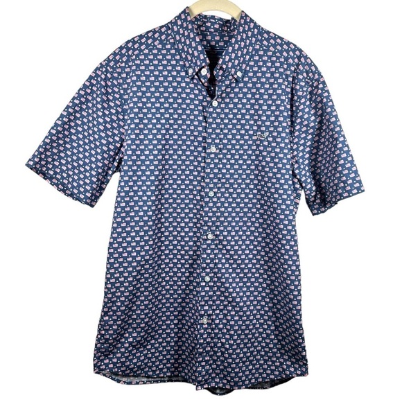 Vineyard Vines American Flag Shirt Men's Small Short Sleeve Classic Fit Whale - Picture 1 of 6
